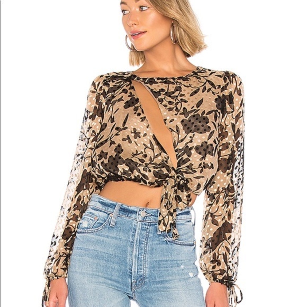 Revolve X House of Harlow 1960 Ali Silk Long Sleeve Blouse Top XXS Black Floral